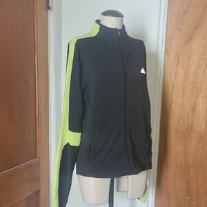 Adidas Black and Green Athletic Jacket with Color Blocking